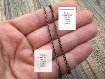 Oxidized SOLID Brass Necklace, Solid Antiqued Brass 2.7mm Rolo Chain or 2x3mm Cable Chain, Custom Any Length Necklace with Lobster Clasp