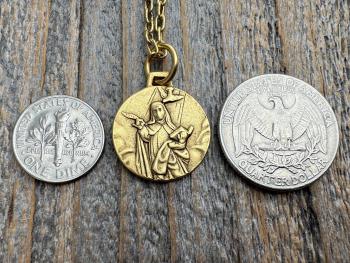 Antiqued Gold or Pewter Saint Teresa of Avila Pendant, Handmade Replica of Antique Medallion from Spain, St. Teresa of Ávila Round Medal