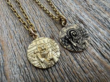 St Paraskeva (St. Paraskeve) Medallion in Antiqued Gold or Shiny Gold Bronze, Small Round Antique Replica, Orthodox Saint Paraskevi Pendant