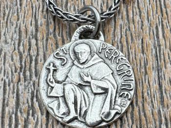 St. Peregrine Sterling Silver Antique Replica Medallion - Patron Saint of Cancer - Saint Peregrinus Laziosi, Pellegrino - Small French Medal