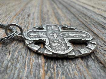 Sterling Silver 5-Way Cross Medal Necklace, Antique Reproduction Scapular, 4-Way Catholic Unisex Pendant, Sacred Heart, Miraculous Medal