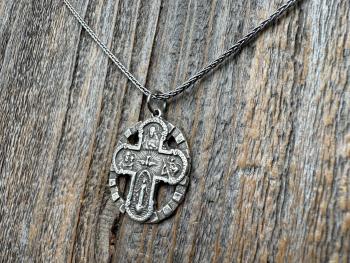 Sterling Silver 5-Way Cross Medal Necklace, Antique Reproduction Scapular, 4-Way Catholic Unisex Pendant, Sacred Heart, Miraculous Medal