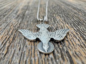 Sterling Silver Holy Spirit Dove Necklace, Descending Dove Pendant, Antique Replica Holy Ghost Pendant, Reproduction of French Antique Piece
