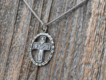 Sterling Silver Rare 5-Way Small Framed Oval, Antique Replica Cross Medal Scapular, Sacred Heart, Miraculous Medal, Holy Spirit, St Christop